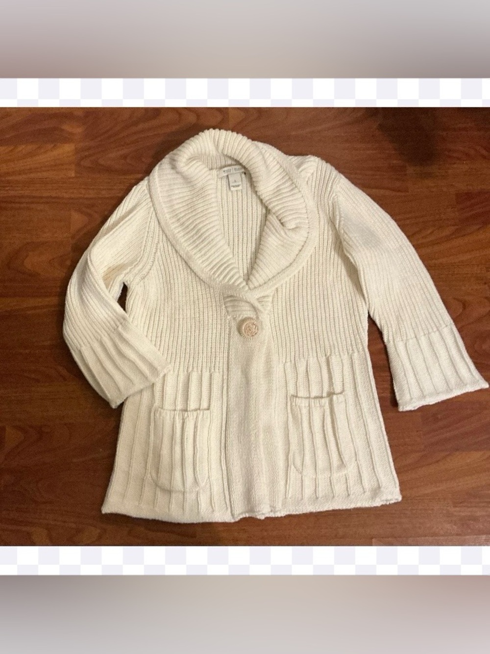 White House Black Market Sweater Jacket L White Knit Shawl Collar Cardigan